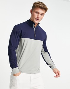 Свитшот в стиле колор блок темно-синего и серого меланжевого цветов с короткой молнией Polo Ralph Lauren Golf-Темно-синий