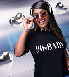 Черная oversized-футболка с принтом спереди "90s" ASOS DESIGN Curve-Черный цвет