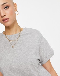 Серая футболка из органического хлопка с отворотами на рукавах Miss Selfridge-Серый