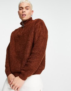 Коричневый плюшевый джемпер с застежкой на короткую молнию ASOS DESIGN-Коричневый цвет
