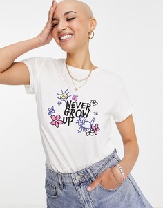 Белая футболка из органического хлопка с принтом "Never Grow Up" JDY Принт "Its a trap" спереди и сзади-Белый