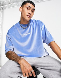 Голубая велюровая oversized-футболка с вышивкой на груди ASOS DESIGN-Голубой