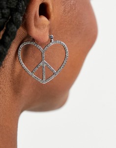 Серебристые серьги в виде сердечек и знака «пацифик» со стразами Monki Hadley-Серебряный