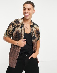 Черная рубашка с короткими рукавами и выцветшим цветочным принтом River Island-Черный цвет