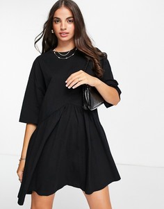 Платье мини в стиле oversized с присборенной юбкой и заниженной талией черного цвета ASOS DESIGN-Черный цвет