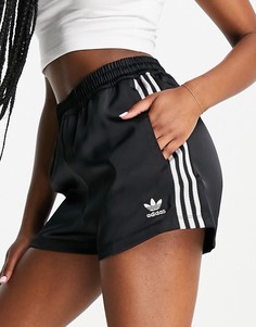 Черные шорты из атласной ткани с тремя полосками adidas Originals adicolor-Черный цвет
