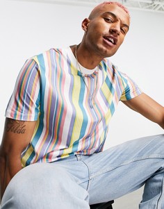 Футболка из органического хлопка в полоску пастельных цветов ASOS DESIGN-Multi