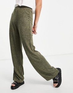 Вязаные брюки цвета хаки с широкими штанинами от комплекта Only-Зеленый цвет