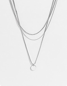Серебристое ярусное ожерелье из цепочек и круглых пластинок Topshop-Серебристый