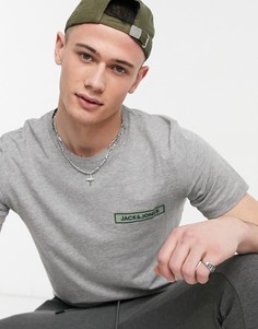 Серая футболка с крупным логотипом по центру Jack & Jones Originals-Серый