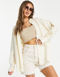 Светло-бежевая oversized-рубашка изо льна NA-KD-Светло-бежевый цвет