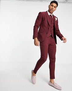 Бордовые супероблегающие фактурные брюки ASOS DESIGN Wedding-Красный