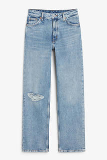 Прямые джинсы Taiki неяркого синего цвета с потертостями Monki