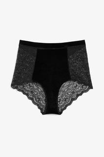 Кружевные трусы с высокой посадкой с бархатными вставками Monki
