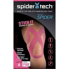 Тейп SpiderTech преднарезанный для коленной части, 6шт. розовый