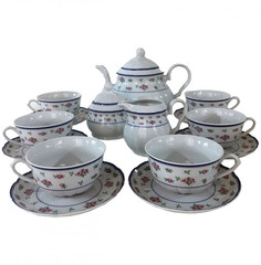 Чайный сервиз на 6 персон 15 предметов Thun "Роза Мелкие цветы синяя отводка" 232322