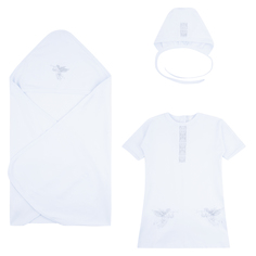 Крестильный набор рубашка/пеленка/чепчик Зайка Моя, цвет: белый р.62-68