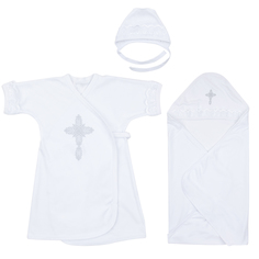 Крестильный набор рубашка/пеленка/чепчик Leader Kids Newborn, цвет: белый р.74-80