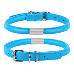 Ошейник для собак Collar Glamour круглый с адресником Голубой 6 мм, длина 17-20 см
