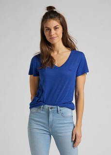 Футболка женская Lee V NECK TEE SURF BLUE синяя XS