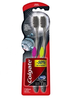 Зубная щетка Colgate 360 с древесным углем средней жесткости, 2 шт в наборе
