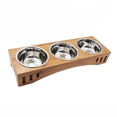 Миска для животных Pets & Friends Полосы тройная сталь на деревянной подставке 3шт х 500мл