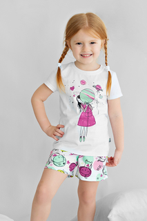 Пижама детская Bossa Nova футболка и шорты с принтом 352П-151 Белый р.140