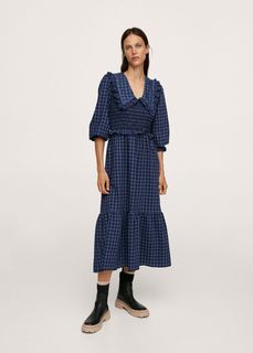 Платье в клетку с круглым воротничком - Reserve Mango