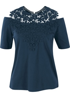 Футболка с кружевным воротником Bonprix