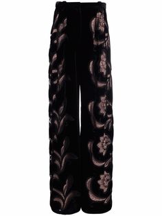 Alberta Ferretti брюки с цветочной вышивкой и завышенной талией