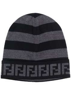 Fendi полосатая шапка бини с логотипом FF
