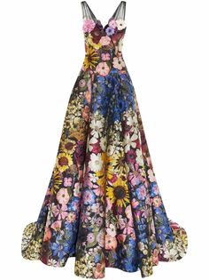 Oscar de la Renta платье с V-образным вырезом и цветочным узором