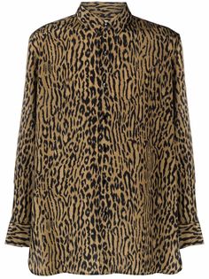 Saint Laurent шелковая рубашка с леопардовым принтом