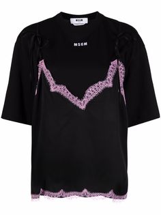 MSGM футболка с кружевной отделкой