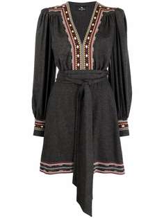 ETRO платье мини с длинными рукавами и вышивкой