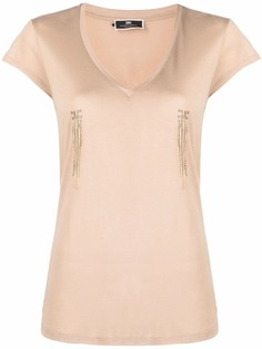 Elisabetta Franchi футболка с бахромой и V-образным вырезом