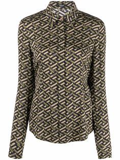 Versace рубашка из эластичного шелка с геометричным принтом