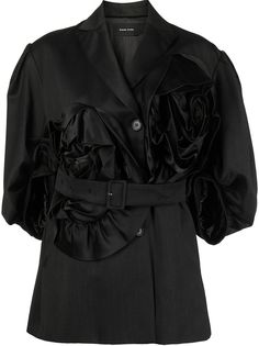 Simone Rocha атласная блузка с цветочной аппликацией и поясом