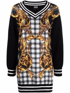 Versace Jeans Couture платье-свитер в клетку с узором Baroque