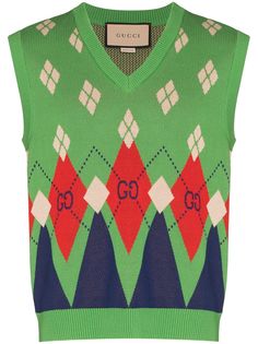 Gucci GCCI PRNT DEEP V SLVLESS VNECK SWTR MLTI