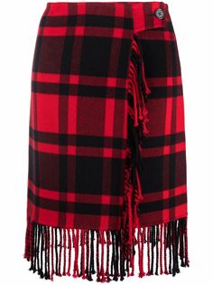 P.A.R.O.S.H. check-patterned fringed skirt