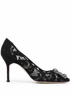 Manolo Blahnik Hangisi 90 floral-lace almond-toe pumps