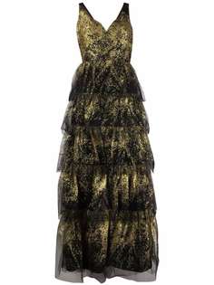 Marchesa Notte ярусное платье из тюля с V-образным вырезом