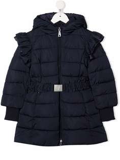 Monnalisa ruffle-trim belted padded coat