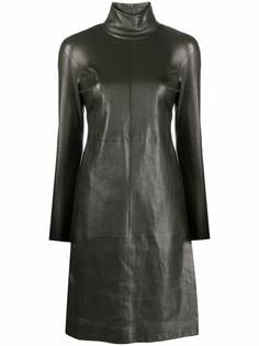 Bottega Veneta кожаное платье с высоким воротником