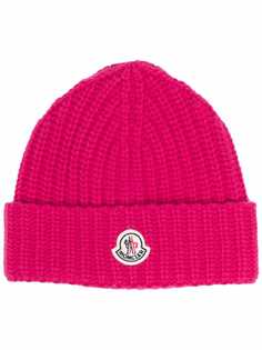 Moncler шапка бини в рубчик с нашивкой-логотипом