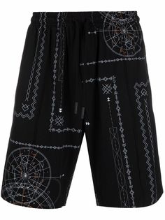 Marcelo Burlon County of Milan ALL OVER ASTRAL SWEATSHORTS BLACK ORANGE