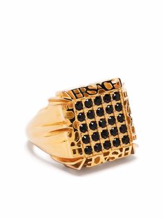 Versace logo-plaque crystal-embellished ring
