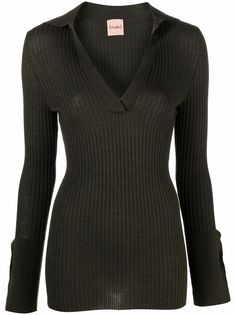 Nude fitted long-sleeve knitted top