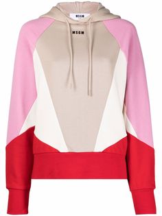 MSGM panelled logo-print hoodie
